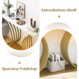 Costway 100Cm Modern Console Table Narrow Entryway Table With Faux Marble Tabletop - thumbnail 9