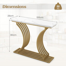 Costway 100Cm Modern Console Table Narrow Entryway Table With Faux Marble Tabletop - thumbnail 3