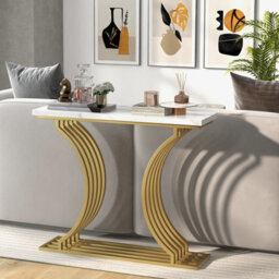 Costway 100Cm Modern Console Table Narrow Entryway Table With Faux Marble Tabletop - thumbnail 5