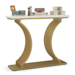 Costway 100Cm Modern Console Table Narrow Entryway Table With Faux Marble Tabletop - thumbnail 2