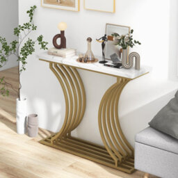 Costway 100Cm Modern Console Table Narrow Entryway Table With Faux Marble Tabletop - thumbnail 1