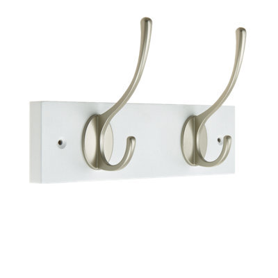 Keypak Victorian Wall Mounted Coat Hooks, Wooden Coat Rack For Hanging Coats, Hats, Clothing, Scarfs (White/satin, 2 Hooks)