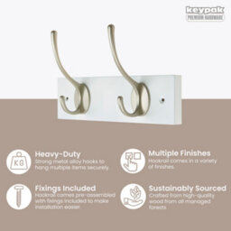 Keypak Victorian Wall Mounted Coat Hooks, Wooden Coat Rack For Hanging Coats, Hats, Clothing, Scarfs (White/satin, 2 Hooks) - thumbnail 2