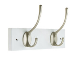 Keypak Victorian Wall Mounted Coat Hooks, Wooden Coat Rack For Hanging Coats, Hats, Clothing, Scarfs (White/satin, 2 Hooks) - thumbnail 1