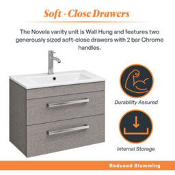 Plum&clay Novela Grey Wood Wall Hung Vanity Unit With Ceramic Basin Bathroom Furniture (W)600mm - thumbnail 3