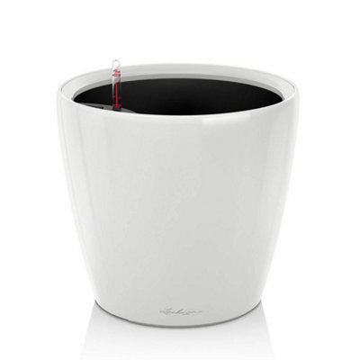 (Dia) 28Cm Round Plant Pot,  White High-Gloss Plastic Self-Watering Planter With Water Level Indicator Lechuza Classico D28 H26 Cm - image 1