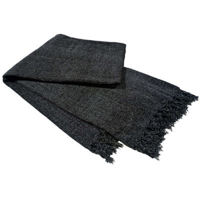Chenille Throw With Tassels In Charcoal, 130 X 170Cm