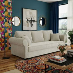 Olimpia Corduroy Sofa Bed With Storage Dl Pull Out Sleeping Function Freestanding Back 234X92X92Cm Cream