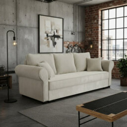 Olimpia Corduroy Sofa Bed With Storage Dl Pull Out Sleeping Function Freestanding Back 234X92X92Cm Cream - thumbnail 2