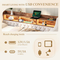 Matteo Space-Saving Velvet Sofa Bed With Storage, Usb-C & Led Ambiance - Beige, 90X190Cm - thumbnail 4