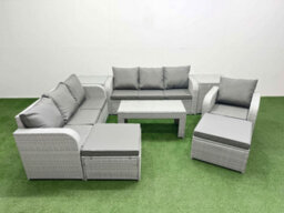 Fimous 9 Seater Poly Rattan Outdoor Garden Furniture Oblong Coffee Table Sofa Set Reclining Chair 2 Big Footstools 2 Side Table - thumbnail 2