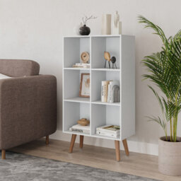 Urbn-Living Urbnliving 90Cm Height 6 Cube White Wooden Bookcase With Beech Legs Living Room Bedroom Unit Shelves - thumbnail 2