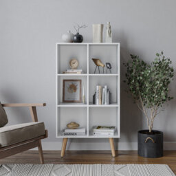 Urbn-Living Urbnliving 90Cm Height 6 Cube White Wooden Bookcase With Beech Legs Living Room Bedroom Unit Shelves - thumbnail 1