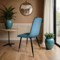 PureLifestyleWonders Luxury Velvet Dining Chair With Gold Tipped Black Legs In Turquoise Plushore - thumbnail 2