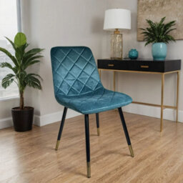 PureLifestyleWonders Luxury Velvet Dining Chair With Gold Tipped Black Legs In Turquoise Plushore