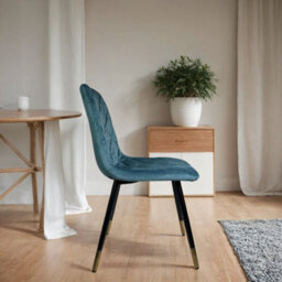 PureLifestyleWonders Luxury Velvet Dining Chair With Gold Tipped Black Legs In Turquoise Plushore - thumbnail 3