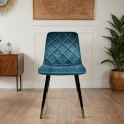 PureLifestyleWonders Luxury Velvet Dining Chair With Gold Tipped Black Legs In Turquoise Plushore - thumbnail 4