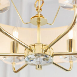 Anson Lighting Eureka 6Lt Pendant Light Finished In Brass Plate And Vintage White Fabric - thumbnail 7