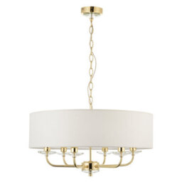 Anson Lighting Eureka 6Lt Pendant Light Finished In Brass Plate And Vintage White Fabric - thumbnail 2