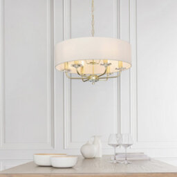 Anson Lighting Eureka 6Lt Pendant Light Finished In Brass Plate And Vintage White Fabric - thumbnail 8