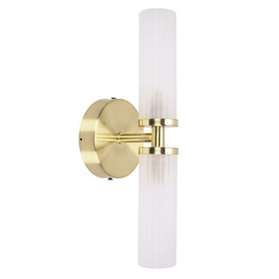Valuelights Canya Brushed Gold Ip44 2 Way Frosted Reeded Glass Wall Light With Led Bulbs - image 1