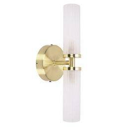 Valuelights Canya Brushed Gold Ip44 2 Way Frosted Reeded Glass Wall Light With Led Bulbs - thumbnail 1