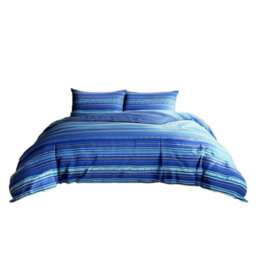 Duvet Cover And Pillowcase Set Stripe Design Polycotton Bed Linen Blue - thumbnail 2