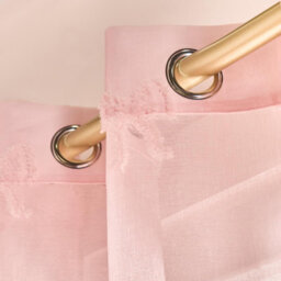Ohs Tufted Bows Voile Net Curtain Pair Window Panels Slot Top Set - Pink - thumbnail 2
