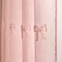 Ohs Tufted Bows Voile Net Curtain Pair Window Panels Slot Top Set - Pink - thumbnail 3