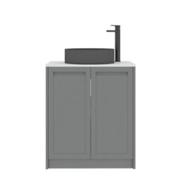 Royal Bathrooms Royal Bathroom Elmore 700mm Matt Pebble Grey Freestanding Bathroom Vanity Unit 2 Door Plain White Worktop With Art Round Basin - thumbnail 7