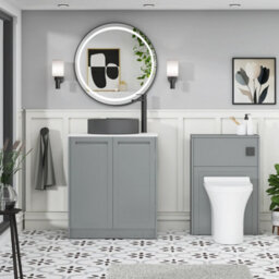 Royal Bathrooms Royal Bathroom Elmore 700mm Matt Pebble Grey Freestanding Bathroom Vanity Unit 2 Door Plain White Worktop With Art Round Basin - thumbnail 5