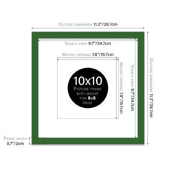 "10X10"" Green Picture Frame - 10X10"" Square Frame With 8X8"" Mount For 10X10""/8X8"" Pictures Art Deco Style Room Decor, 1 Pack" - thumbnail 2