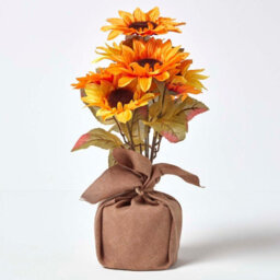 Homescapes Artificial Yellow & Golden Handcrafted Sunflower Arrangement In Burlap Pot, 40 X 25 Cm - thumbnail 1