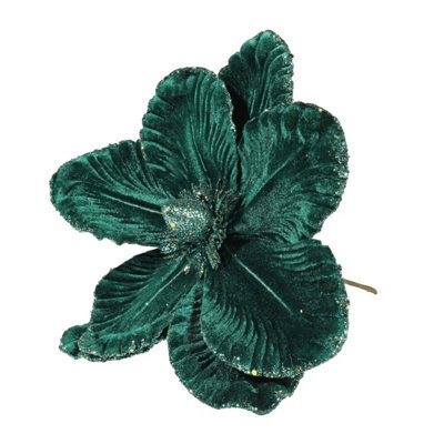 Emerald Velvet Magnolia With Glitter Edge
