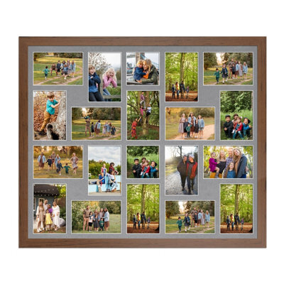 AK Frames 80X70Cm Walnut Modern Multi Photo Frame With Mid Grey Mount - Holds 20 Apertures (18X) 6X4, (2X) 4X4 Photos - image 1
