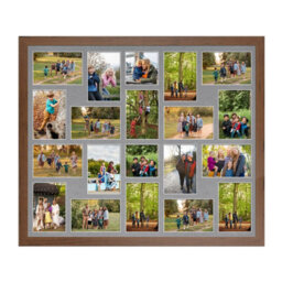 AK Frames 80X70Cm Walnut Modern Multi Photo Frame With Mid Grey Mount - Holds 20 Apertures (18X) 6X4, (2X) 4X4 Photos