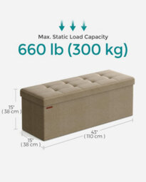 Songmics Padded Storage Chair, Ottoman, Versatile Foldable Bench, Chest With Lid, For Hallway, Living Room, Bedroom, Camel Brown - thumbnail 2