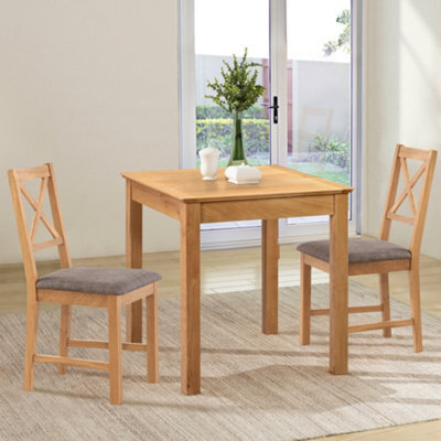 Hallowood Furniture Hereford Small Dining Table With 2 Cross Back Oak Chairs (Grey Seat) - image 1