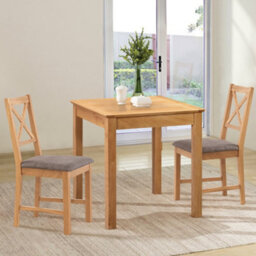 Hallowood Furniture Hereford Small Dining Table With 2 Cross Back Oak Chairs (Grey Seat) - thumbnail 1