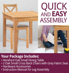 Hallowood Furniture Hereford Small Dining Table With 2 Cross Back Oak Chairs (Grey Seat) - thumbnail 7
