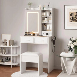 Vanity Dressing Table Stool Set Makeup Desk With 2 Drawers - thumbnail 4