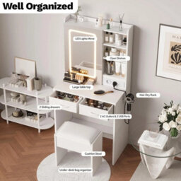 Vanity Dressing Table Stool Set Makeup Desk With 2 Drawers - thumbnail 3