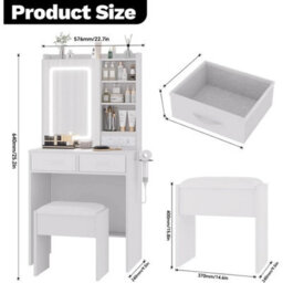 Vanity Dressing Table Stool Set Makeup Desk With 2 Drawers - thumbnail 2
