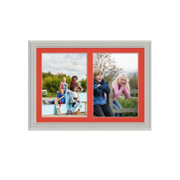 AK Frames 20X14 Light Grey Classic Multi Photo Frame With Poppy Red Mount - Holds 2 Apertures (2X) A4 Photos - thumbnail 1