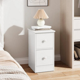 White 2 Drawers Nightstand Modern Narrow Accent Table - thumbnail 5