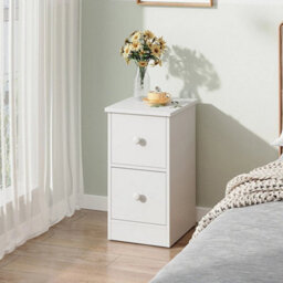 White 2 Drawers Nightstand Modern Narrow Accent Table - thumbnail 1