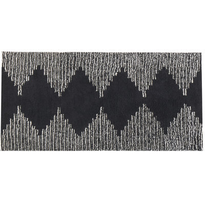 Beliani Rug Bathinda Black/ White 80 X 150 Cm Cotton - image 1
