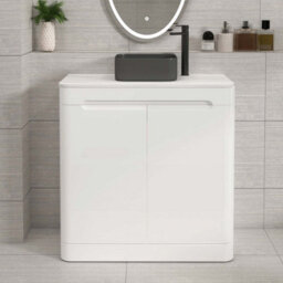 Royal Bathrooms Venice 800mm Gloss White Freestanding Bathroom Countertop Vanity Unit 2 Door With Art Square Basin - thumbnail 1
