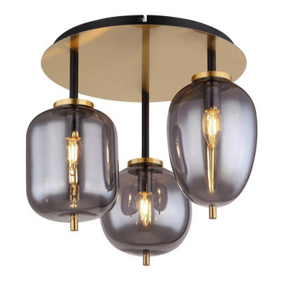 Luminosa Lighting Luminosa Blacky I Globe Ceiling Light Brass-Coloured Matt Smoke Glass Shade 3X E14 - image 1