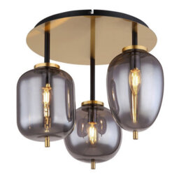 Luminosa Lighting Luminosa Blacky I Globe Ceiling Light Brass-Coloured Matt Smoke Glass Shade 3X E14 - thumbnail 1